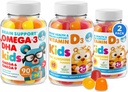 Omega 3 DHA Gummies and Vitamin D Gummies for Kids & Adults - No Fish Oil and Gluten Free Immune Health Plant Based Fiber Chewable