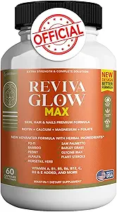 Reviva Glow Max - Hair, Skin & Nails Support Supplement | Biotin, Calcium, Magnesium, Folate & Herbal Blend | Premium Formula | 60 Capsules, Vegan & Gluten-Free