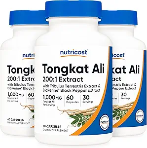 Nutricost Tongkat Ali 1,000mg, 60 Caps (3 Bottles) - 30 Servings, Veggie Caps, Non-GMO, Gluten Free, Potent Extract