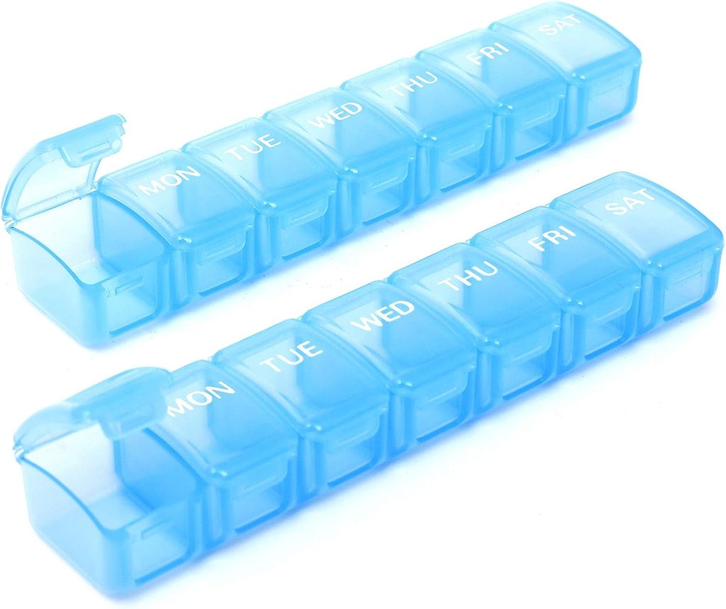 2 Packs Small Weekly Pill Organizer,Pocket Daily Pill Case Pill Box for Pills/Vitamin/Fish Oil/Supplements (Blue)