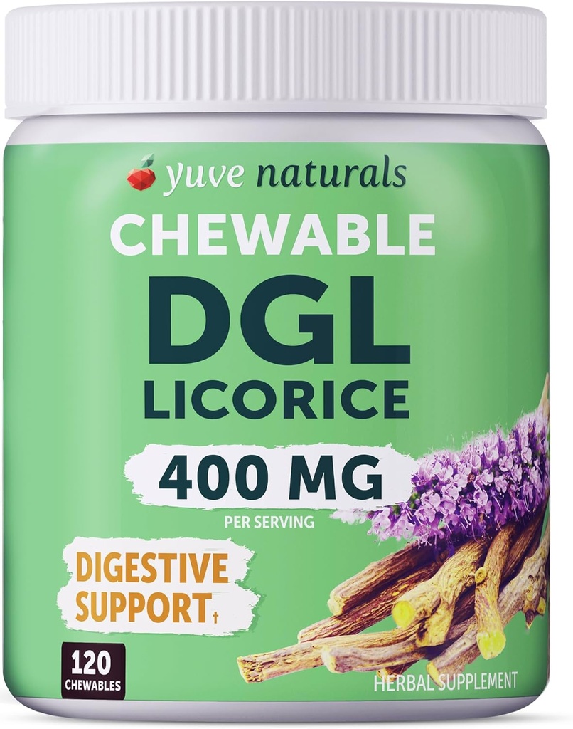 Chewable Ultra-Pure DGL Licorice Tablets 4000 mg – Stomach, Gut & Intestinal Relief – Natural Acid Reflux Formula – 10:1 Deglycyrrhizinated Licorice Root Extract – 120 Chewables