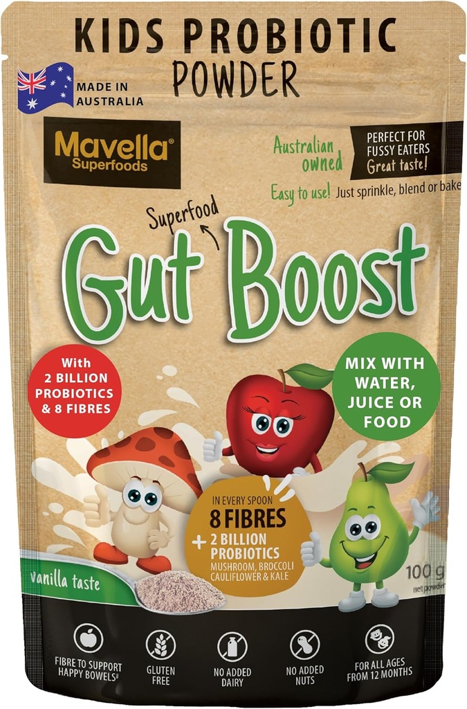 Kids Probiotic Powder Gut Boost – Daily Digestive & Immune Support with Fiber for Children Toddlers, Vanilla Flavored Fiber Supplement, Easy Mix for Constipation & Gut Health 3.52oz (100g)