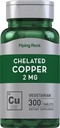 Piping Rock Chelated Copper 2 mg Supplement | 300 Tablets | Vegetarian, Non-GMO, Gluten Free