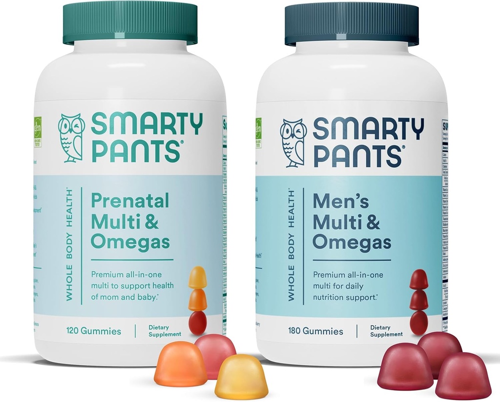 SmartyPants Prenatal and Men's Multivitamin Gummies Bundle: Omega 3 Fish Oil (EPA/DHA), Biotin, Methylfolate, Vitamin D3, C, Vitamin B12, B6, A, K & Zinc for Immune Support (30 Day Supply)