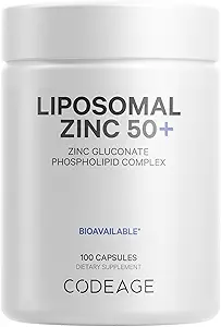 Codeage Liposomal Zinc Supplement – 3 Month Supply – One Per Day - 50 mg Zinc Gluconate Vitamin Pills - Essential Mineral Supplements Zinc Plus Liposomal Delivery Matrix - Vegan Non-GMO - 100 Capsules