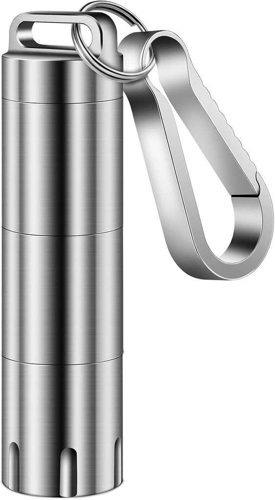TISUR Titanium Small Pill Holder Keychain, Portable Pill Case Waterproof Pocket Pill Box Container Carrier to Hold Pills, Vitamins, Fish Oil, Supplements