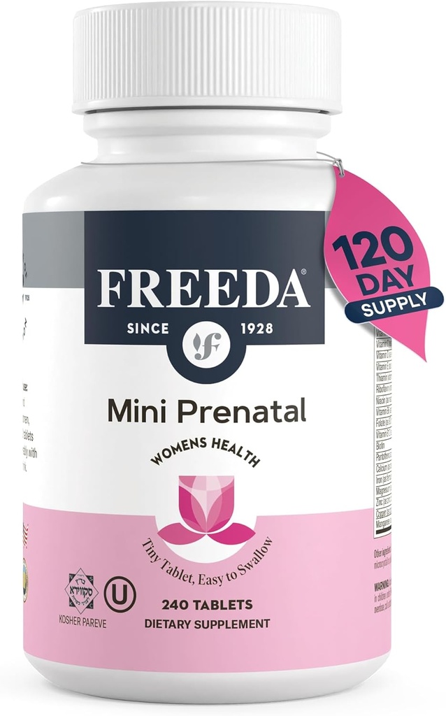 FREEDA Mini Prenatal Vitamin - Kosher Prenatals -Tiny Easy to Swallow Tablets - Prenatal Vitamins with Iron, Prenatal Folic Acid/Folate, Vitamin D - Pre Natal Multivitamin for Pregnant Women (240)