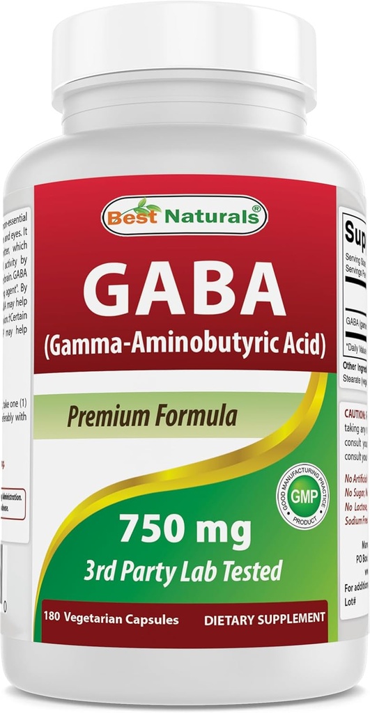Best Naturals GABA Supplement 750mg 180 Veggie Capsules, Naturals Sleep Aid