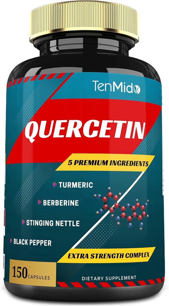 Quercetin Supplements Capsules - Supports Immune System & Heart Health, Antioxidants with Berberine, Stinging Nettle, Turmeric, Black Pepper - 150 Capsules - 5 Months Supply