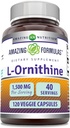 Amazing Formulas L-Ornithine 1500 Mg Per Serving Veggie Capsules Supplement | Non-GMO | Gluten Free | Made in USA (120 Count)