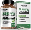 Benevolent Chlorophyll Capsules 350mg - 100% Natural + Ultra Chlorophyll 20x Potency Concentration for Energy Boost, Immune Support, Internal Deodorant, Skin Health, Non-GMO, 120 Capsules