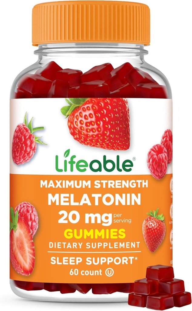 Lifeable Melatonin 20mg Gummies | Great Tasting Sleep Supplement for Adults | May Help Falling and Staying Asleep | Vegetarian Sleep Gummies for Adults, Men, Women | 60 Melatonin Gummies 20mg
