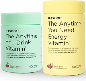 H-PROOF Bundle & Save, The Anytime You Drink Vitamin, 40 Chewable Tablets (20 Servings), Black Cherry & The Anytime You Need Energy Vitamin, 60 Chewable Tablets (30 Servings), Mixed Berry
