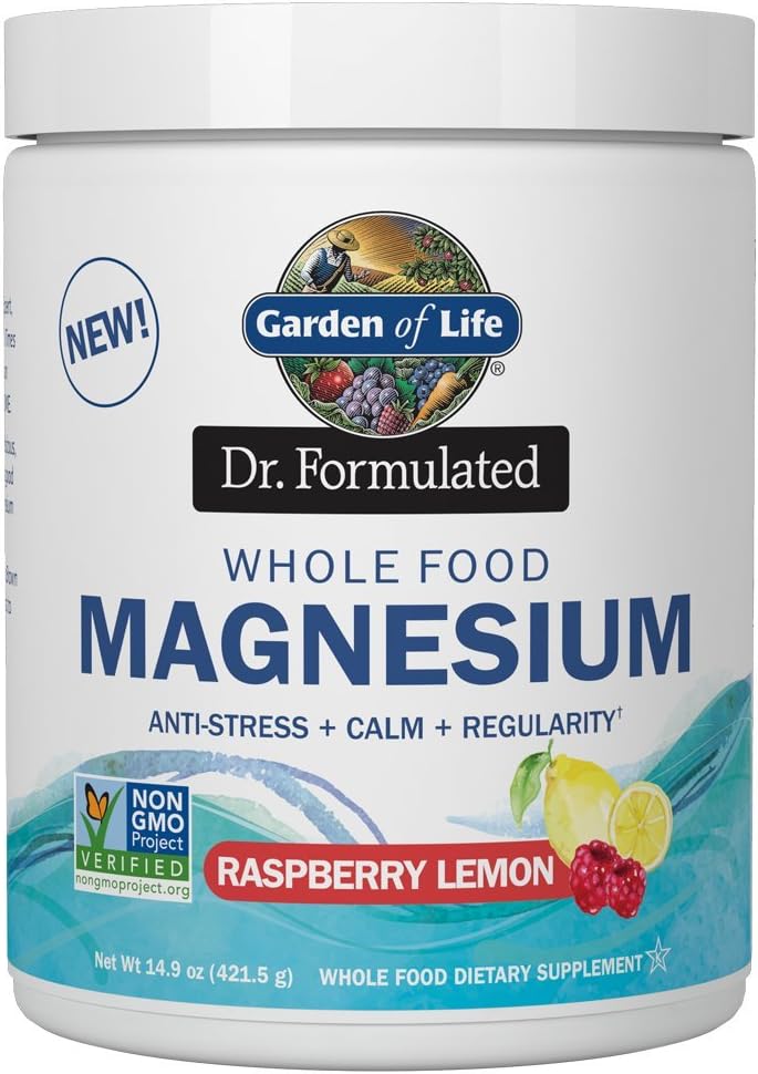 Garden of Life Whole Food Magnesium Powder, 421.5g - Raspberry Lemon, Vegan, Gluten &amp; Sugar Free