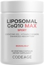 Codeage Liposomal CoQ10 Max Supplement - 250 mg Coenzyme Q10 with Vitamin E Isomers Tocopherols - 2-Month Supply - 1 Capsule Per Serving - Liposomal Delivery - Non-GMO, Gluten-Free - 60 Capsules