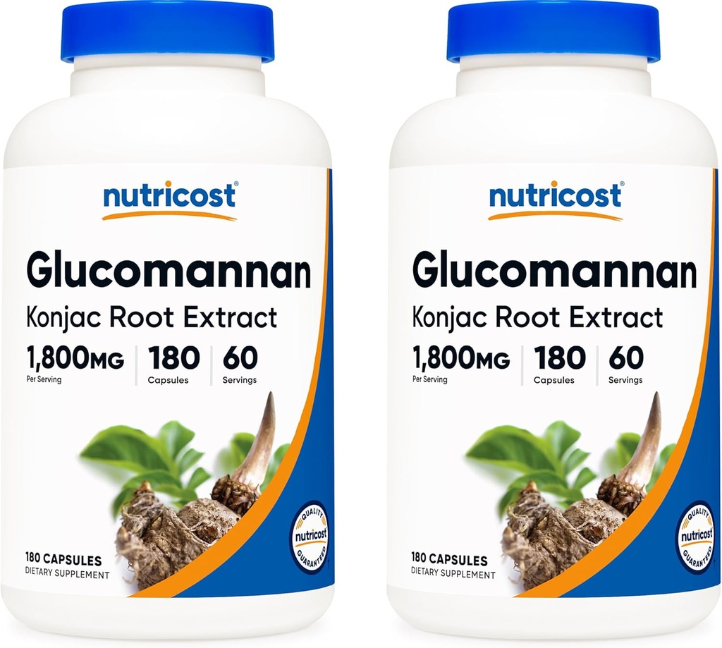 Nutricost Glucomannan 1,800mg Per Serving, 180 Capsules (2 Bottles)