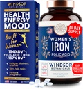 Iron and Folic Acid Supplements for Women - 35mg Gentle Iron Vitamin, Folic Acid 400mcg - Anemia, Period, Pregnancy Support Supplement, Ferrous Sulfate Pills - 60 Vegan Non-Constipating Tablets