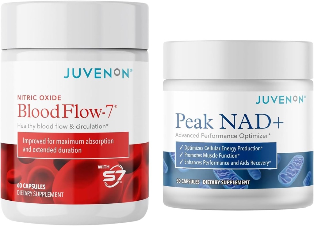 Juvenon BloodFlow-7 Nitric Oxide Supplement with Nitrosigine + Peak NAD+