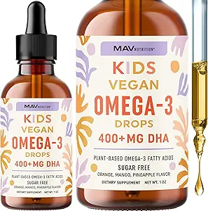 Vegan Omega 3 Liquid Drops for Kids with Algae Oil & Vegan DHA | Fruit Flavor | Immune, Eye, and Brain Support for Children Age 2+ | Omega 3 | Non-GMO, Third-Party Tested | 1 Fl Oz, 30 Servings