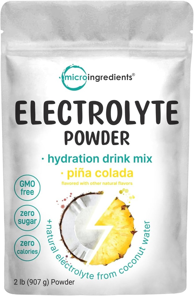 Micro Ingredients Hydration Electrolyte Powder, 2 lb (139 Servings) | Piña Colada Flavor | High Potassium (1,000mg) + Coconut Water | No Sugar, Keto Friendly | Non-GMO