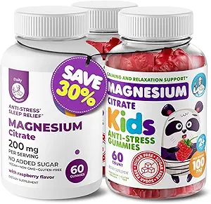 Kids Magnesium 120 count and Magnesium 60 count Gummies Sugar-Free - Calm Magnesium Gummies Supplement for Children, Sugar-Free Magnesium Calm Chews for Kids & Adults