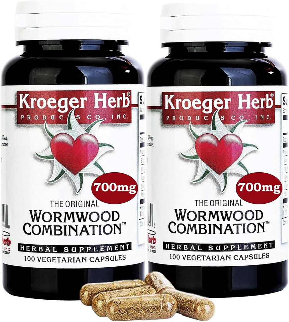 Kroeger Herb Products, Wormwood Herb, Black Walnut, Clove, Quassia, Worm Wood Detox Cleanse - Wormwood Capsules, Non-GMO, Gluten Free, No Preservatives or Fillers - 200 Capsules, Made in USA