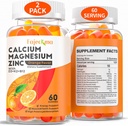 Calcium Magnesium Zinc Gummies for Adult: Organic 1000mg Calcium Citrate Magnesium Supplement with D3 B12 - Sugar Free High Absorption Supplement for Women Men (60 Count(Pack of 2))