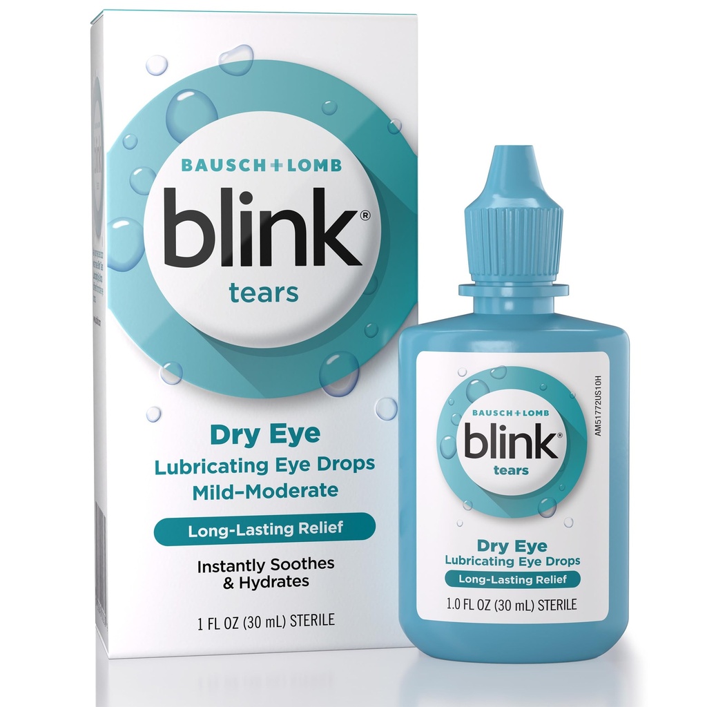 BLINK Tears Lubricating Eye Drops, Moisturizing & Soothing for Mild to Moderate Dry Eyes, with Hyaluronate, Reduces Discomfort, Long-Lasting Hydration, Soothes & Moisturizes, 1 Fl Oz