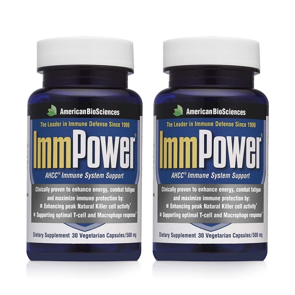 American BioSciences ImmPower | Enhanced Immune Support, Natural Killer Cell Activity & Cytokine Production | 30 Vegetarian Capsules, 500mg of AHCC per Capsule (2 Pack)