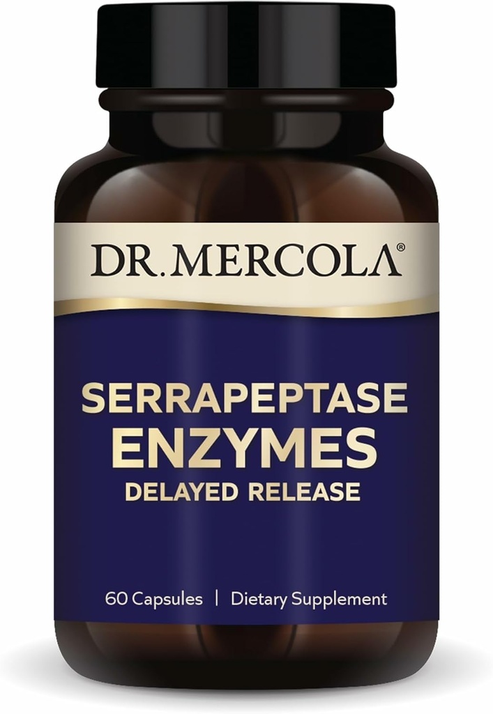 Dr. Mercola Serrapeptase Enzymes - Supports Healthy Cellular Function - Delayed Release - Non-GMO, Gluten-Free & Soy-Free - 60 Capsules
