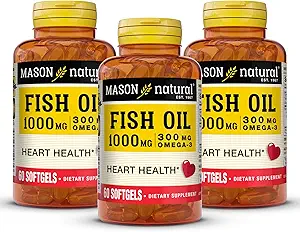 MASON NATURAL Omega,3 Fish Oil, 180,Day Supply, 1000mg with EPA and DHA for Joint Support, 60 Softgel Pills (3 Pack)