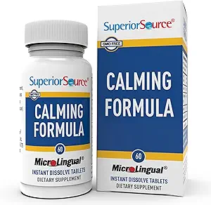 Superior Source Calming Formula, L-Theanine, Melatonin, Under The Tongue Quick Dissolve MicroLingual Tablets, 60 Ct, 5-HTP for Enhanced Serotonin Conversion, Sleep Support, Non-GMO