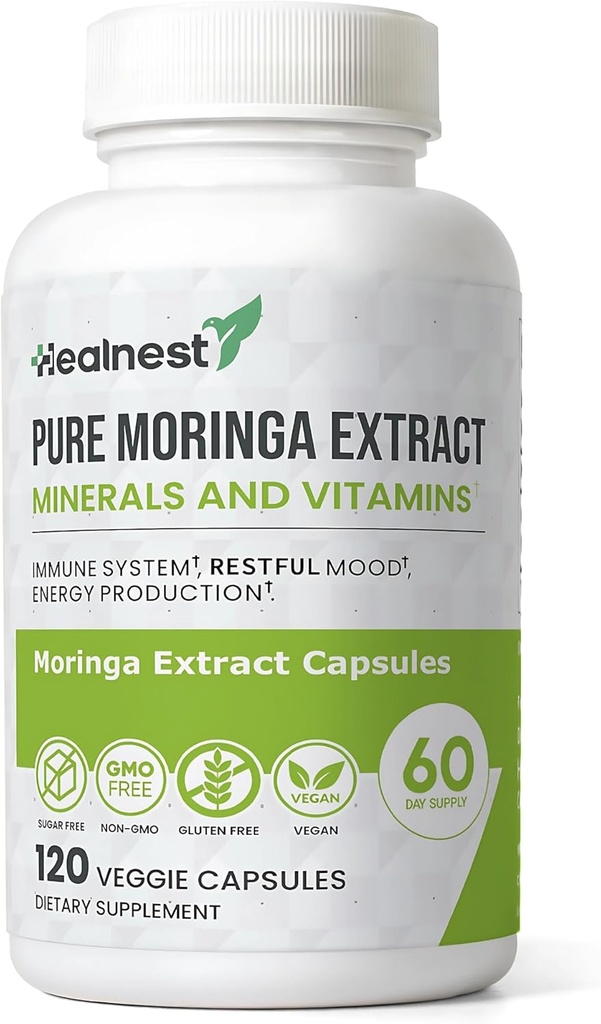 Pure Moringa Extract Capsules – 20:1 (20,000 mg) Potent Formula – Vegan Superfood Supplement with Vitamins & Minerals – Energy, Immunity, Digestion & Mood Support – 120 Capsules – Non-GMO, Gluten-Free