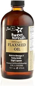 Certified Organic Pure Bottle Cold Pressed Flax Seed Oil 16oz- No preservatives & Artificial Color- SweetSunnah
