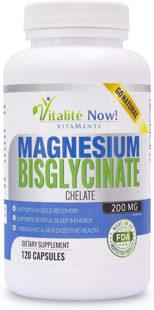 Magnesium Bisglycinate 200mg 100% Chelated - Max Absorption & Bioavailability, Fully Reacted & Buffered, No Laxative Effect - Sleep, Energy, Leg Cramps, Headaches - Non-GMO