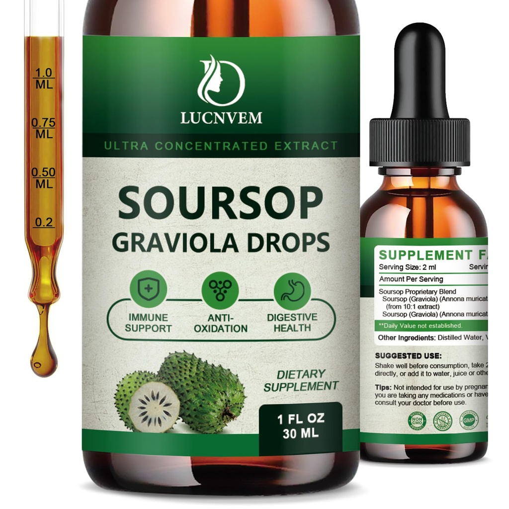 (2 Pack) Organic Soursop Graviola Liquid Drops, Soursop Extract Organic Pure for Natural Antioxidant, Cell Support & Regeneration, Immune Boost, Soursop Bitters Liquid Rich in Multivitamin - 2 FL OZ
