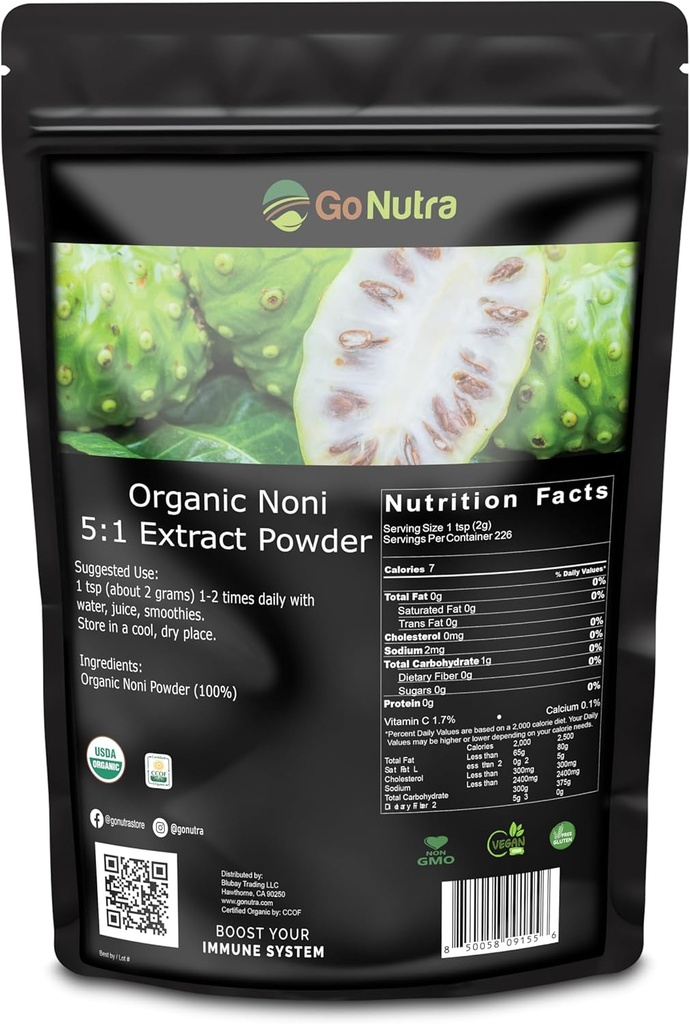 Noni Fruit Powder Organic 5:1 Extract Pure 1lb. (16 oz) Superfood Noni Powder
