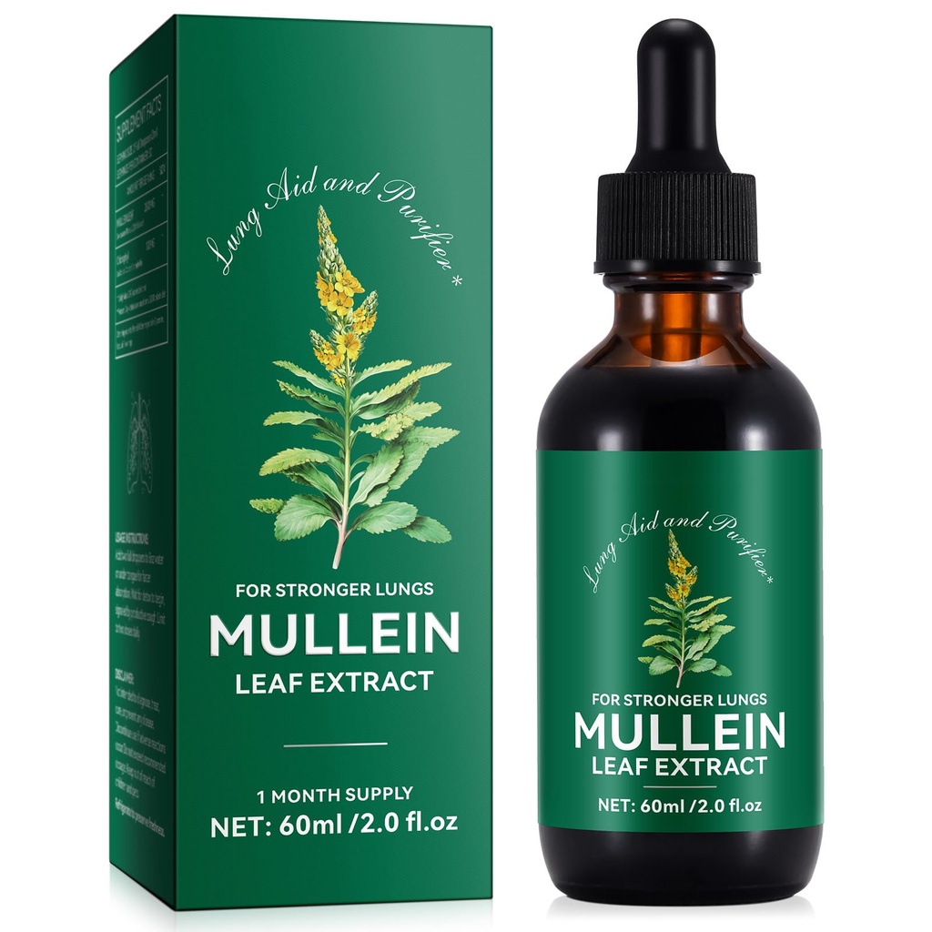 Mullein Drops for Lungs 2 Fl Oz - Mullein Leaf Extract for Lungs with Chlorophyll - Natural Herbal Supplement for Lung Cleanse, Respiratory Support, Boosts Immunity, Digestive Wellness