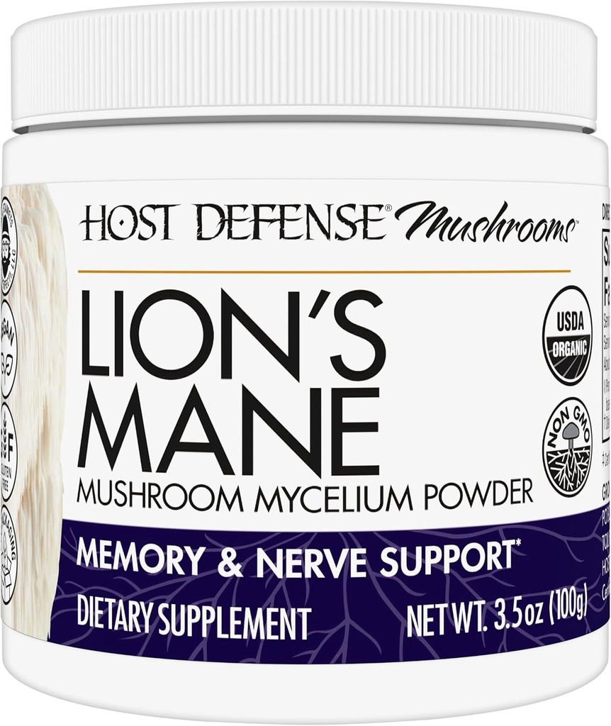 Host Defense Lion's Mane Powder - Brain Health Support Supplement - Mushroom Supplement to Support Focus & Memory Function - Immune & Nervous System Support Supplement - 3.5 oz (66 Servings)*
