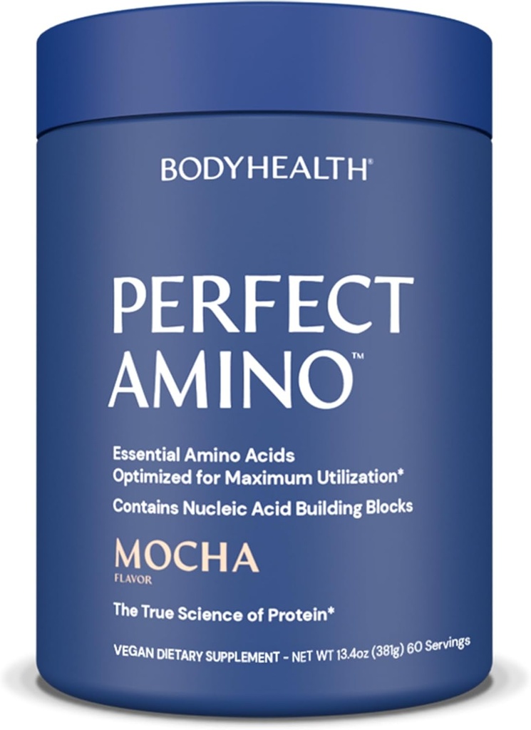 BodyHealth PerfectAmino Powder - BCAA and EAA Powder for Pre and Post Workout - Amino Acid Energy Drink for Men and Women to Support Lean Muscle and Recovery - Mocha - 60 Servings