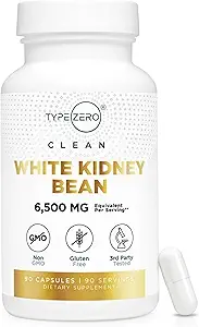 Type Zero Clean White Kidney Bean Capsules (6,500 MG Equivalent Per Serving, 90 Count) - Non-GMO, Gluten Free