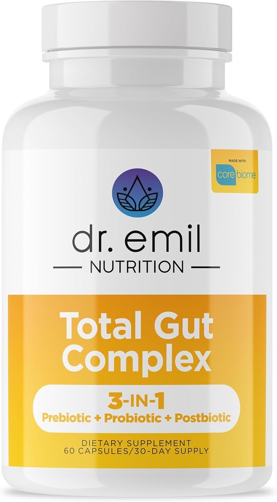 DR. EMIL NUTRITION Total Gut Health Complex - Prebiotic, Probiotic & Postbiotic Supplement - Supports Digestive Health, Bloating & Gut Balance - Non-GMO & Soy-Free - 60 Capsules