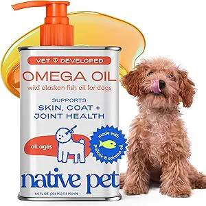 Native Pet Omega 3 Fish Oil for Dogs & Cats - Promotes Healthy Skin, Shiny Coat, & Strong Joints - Made with Wild Alaskan Salmon Oil for Dogs – Tasty, Fast-Absorbing Omega 3 6 9 Liquid Supplement- 8oz