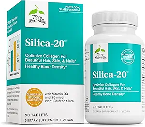 Terry Naturally Silica-20 - Support Hair Growth & Nail Strength - Collagen Supplement to Aid Bone Density & Strength - Skincare Supplement to Support Skin, Nail & Bone Health - 90 Tablets