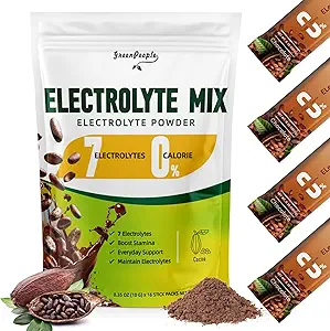 GREENPEOPLE Zero Sugar Electrolyte Powder Mix - Hydration Packets, Cocoa Flavor - 7 Electrolytes - Vegan, Non-GMO - 16 Sticks
