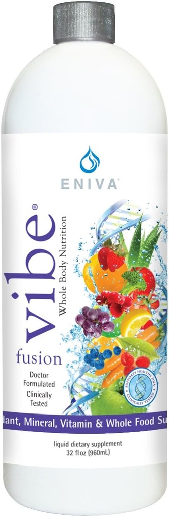 Eniva Vibe Fusion Daily Liquid Multivitamin and Mineral Supplement Elderberry Zinc VIT C VIT D | Nutrition for Immunity Energy | Chocolate Cherry | 32 oz Bottle