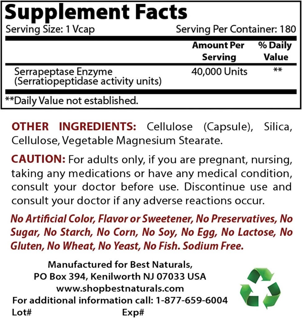 Best Naturals Serrapeptase 40000 SPUs & Nattokinase 100 Mg