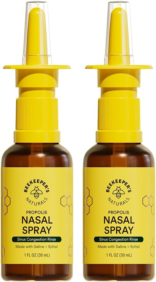 Beekeeper's Naturals Nasal Spray for Adults with Propolis, Xylitol & Saline, Clears Nasal Congestion, Moisturizes Sinus Canal, & Decongest Sinus Cavities, 1 fl oz(Pack of 2)