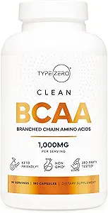 Type Zero BCAA 1000mg (180 Capsules, 90 Servings), Branched Chain Amino Acids (500mg of L-Leucine, 1000mg of L-Isoleucine and L-Valine)