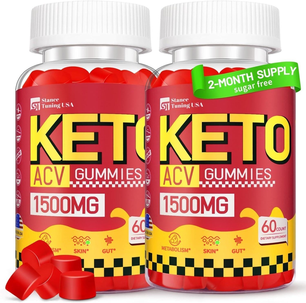 Keto ACV Gummies - 1500MG ACV Keto Gummies for Women Men - Apple Cider Vinegar with Mother, Probiotics, Vitamins B6 B12 for Gut Digestion - Vegan & Non-GMO, 2 Pack